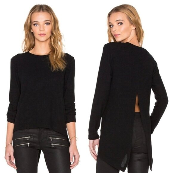 LNA Ace Sweater Open Split Back Slit Long Sleeve Asymmetrical hem Black Size XS - Picture 4 of 16
